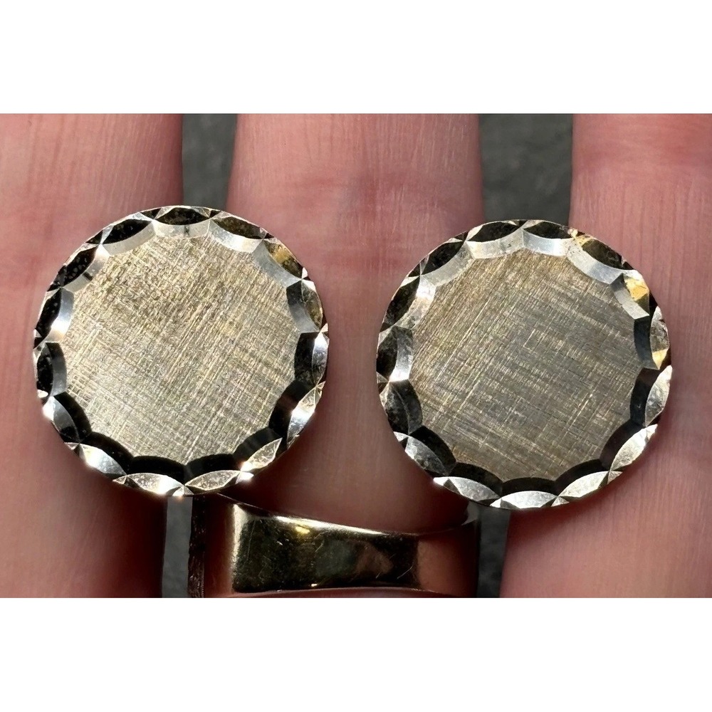 Vintage Simmons Sterling Silver 925 Diamond Cut Faceted Round Cufflinks